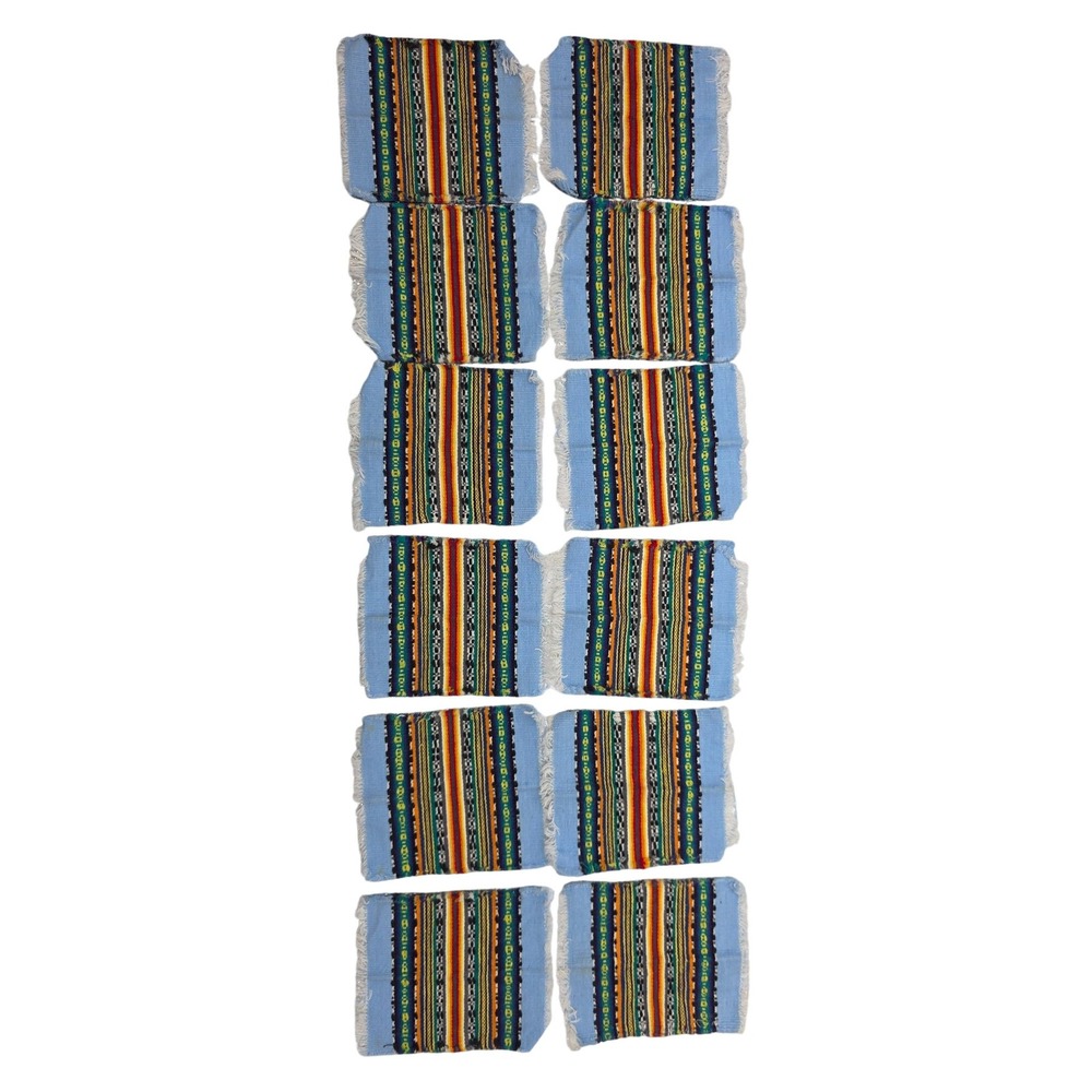 12 Mexican Serape Coasters Handwoven Multicolor Fringe Boho Southwest Home Decor